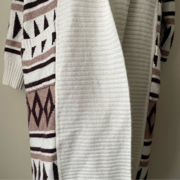 JOIE Aztec Tan Brown Long Sleeve Open Front Duster Sweater Cardigan Small - Picture 8 of 16